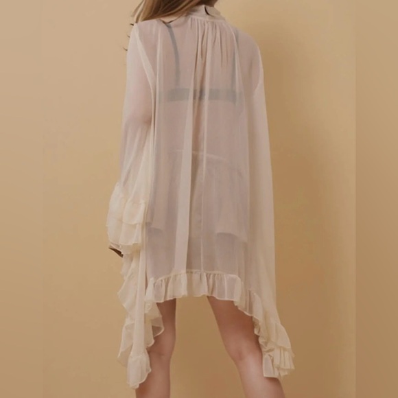 Ruffle Sleeve Oversized Bow Tie Top - Picture 4 of 6